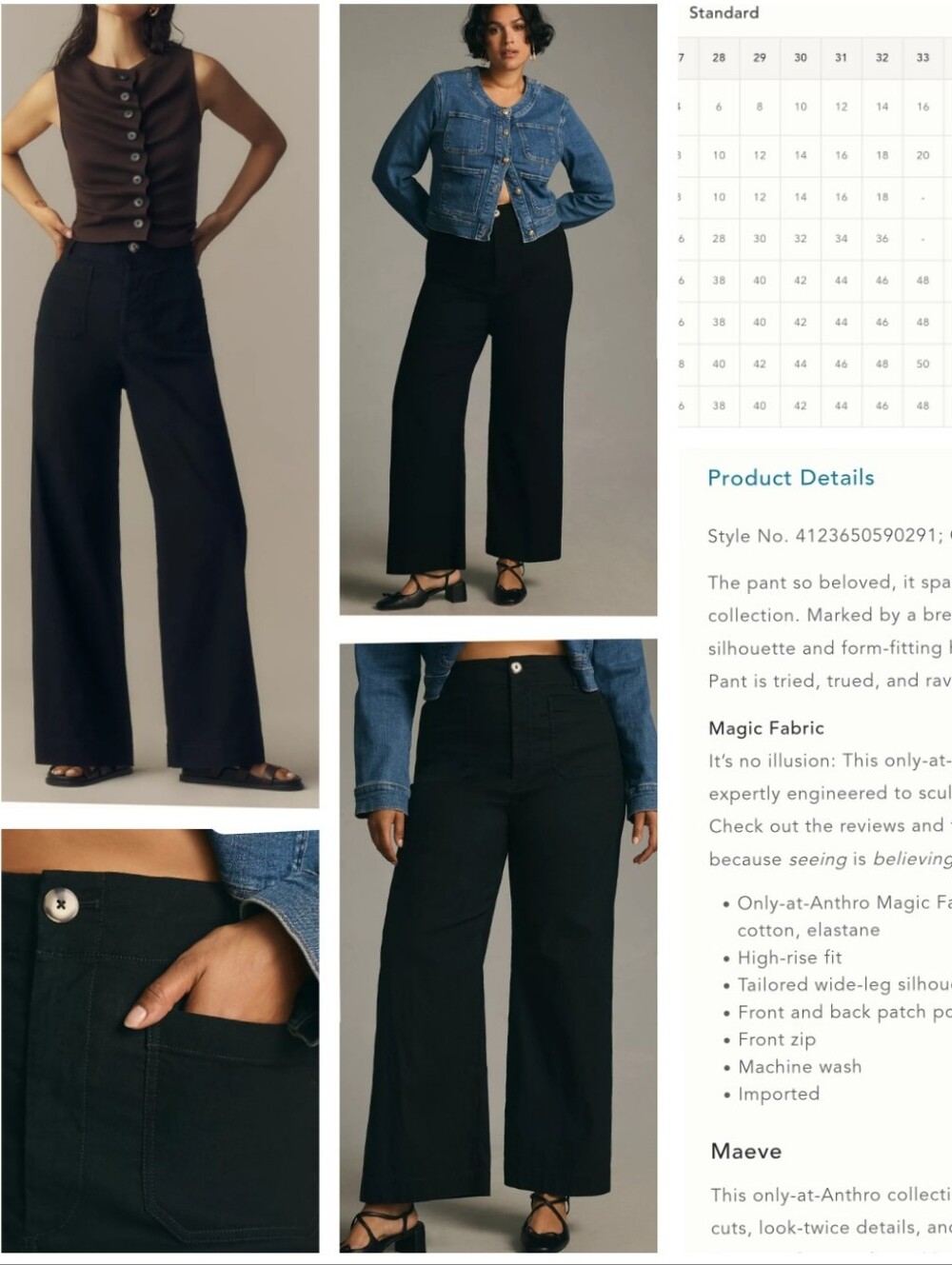 NWT Maeve Anthroplogie The Collette Wide Leg Full Length Pants Black - Picture 16 of 16